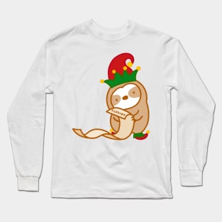 Cute Christmas Naughty Elf Sloth Long Sleeve T-Shirt